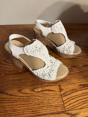 Jelly Pop White lace crochet Platform Wedge Sandals - 7